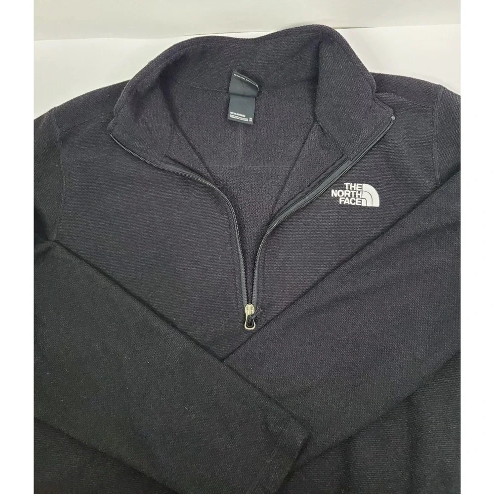 North Face Mens XL Textured Cap Rock 1/4 Zip Fleece Pullover GrayBlack Outdoors
